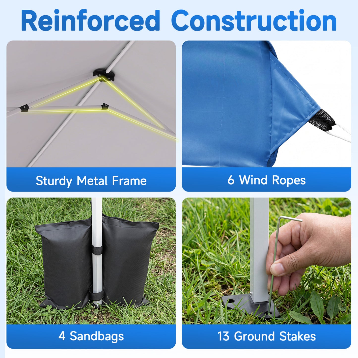 10 X 30 FT Pop Up Canopy Tent With 8 Sidewalls, Adjustable Height, Blue