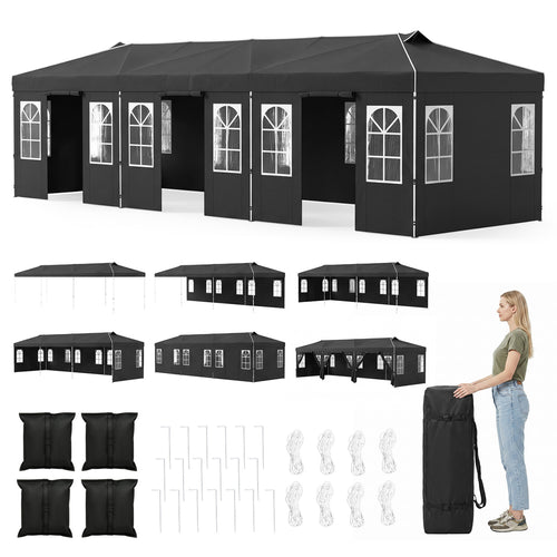 10 X 30 FT Pop Up Canopy Tent With 8 Sidewalls, Black