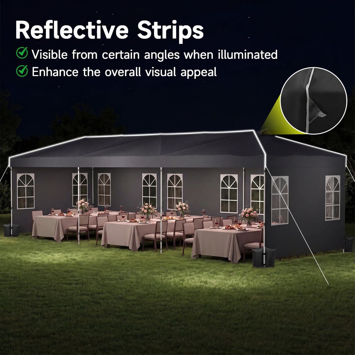 10 X 30 FT Pop Up Canopy Tent With 8 Sidewalls, Black