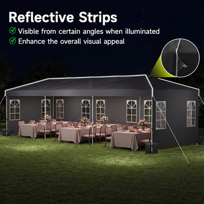 10 X 30 FT Pop Up Canopy Tent With 8 Sidewalls, Black