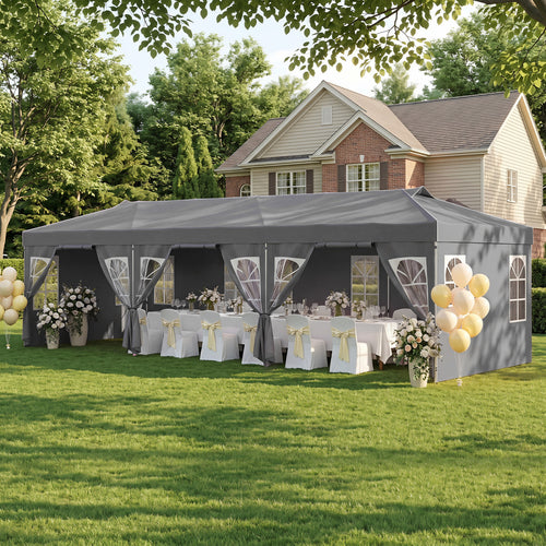 10 X 30 Ft Pop Up Canopy Tent with 8 Sidewalls, Gray