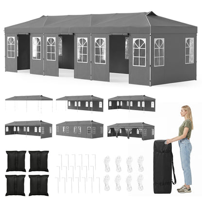 10 X 30 Ft Pop Up Canopy Tent with 8 Sidewalls, Gray