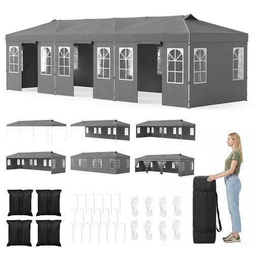10 X 30 Ft Pop Up Canopy Tent with 8 Sidewalls, Gray