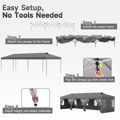 10 X 30 Ft Pop Up Canopy Tent with 8 Sidewalls, Gray