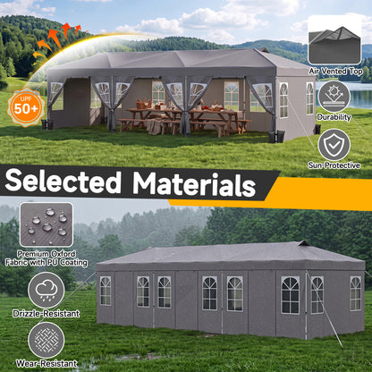 10 X 30 Ft Pop Up Canopy Tent with 8 Sidewalls, Gray