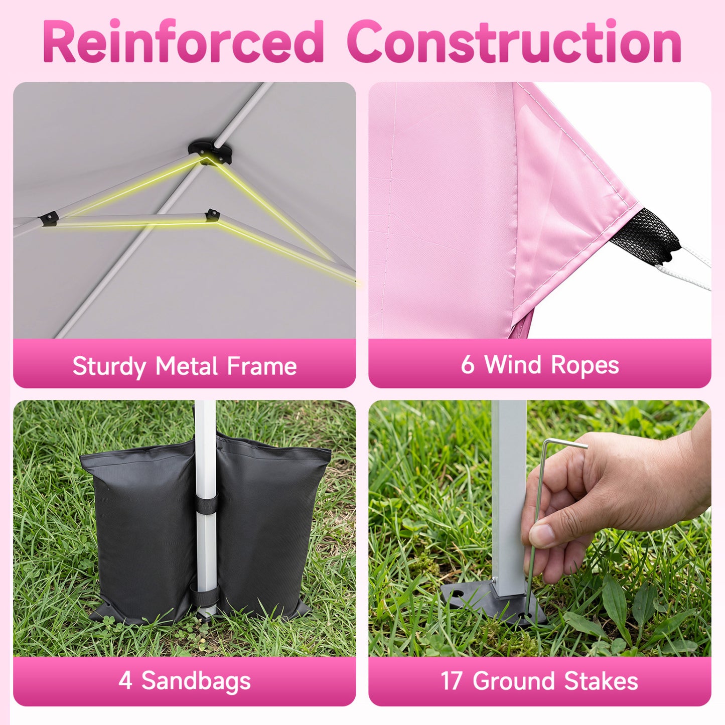 10x30 Ft Pop Up Canopy Tent With 8 Sidewalls, Adjustable Height, Pink