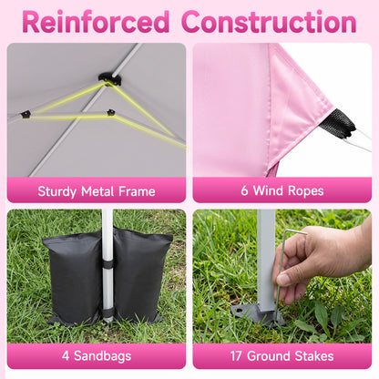 10x30 Ft Pop Up Canopy Tent With 8 Sidewalls, Adjustable Height, Pink