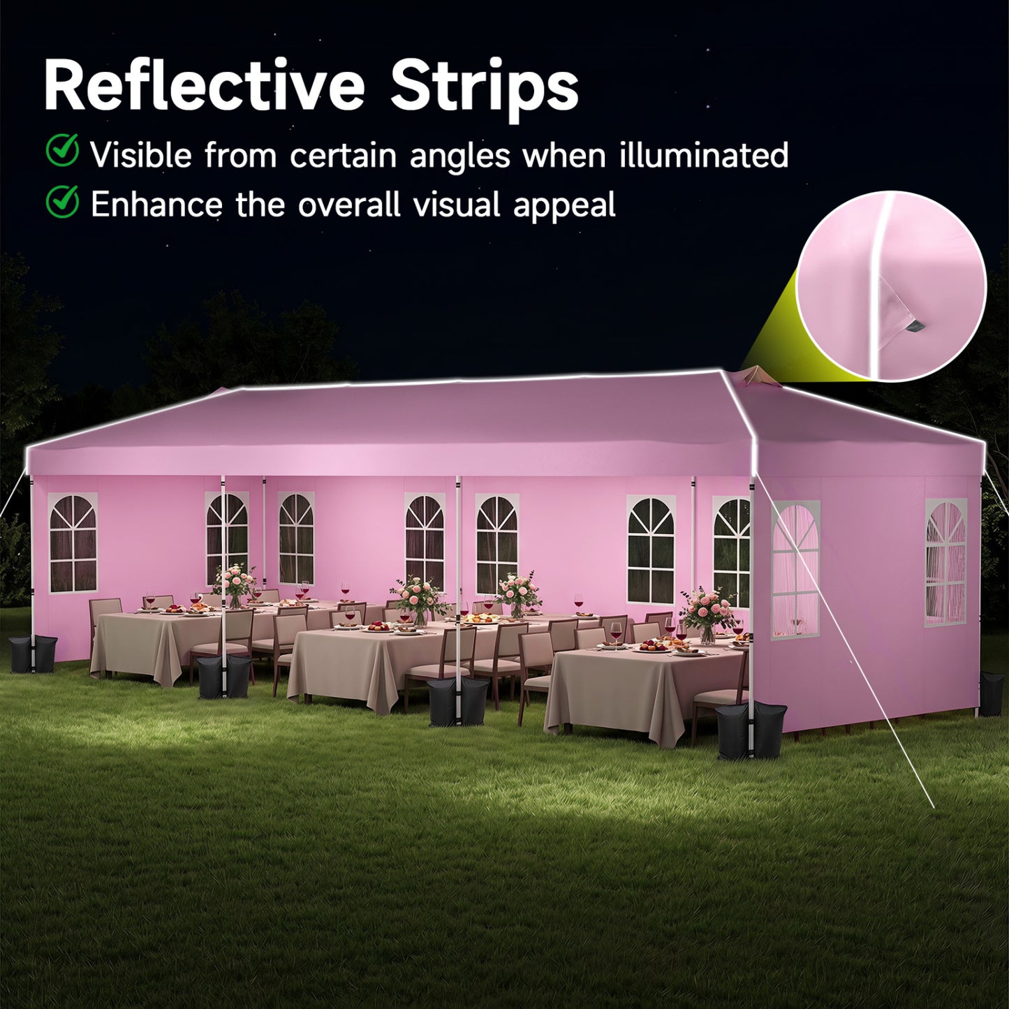 10x30 Ft Pop Up Canopy Tent With 8 Sidewalls, Adjustable Height, Pink