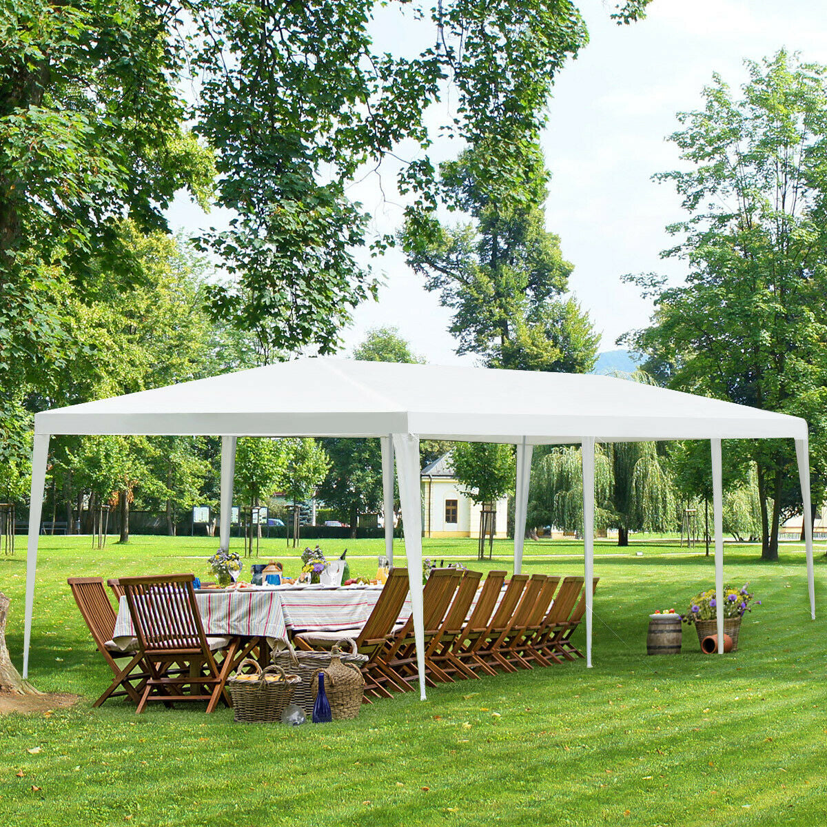 10 x 30 Feet Gazebo Canopy Tent with Connection Stakes and Wind Ropes, White Canopies at Gallery Canada