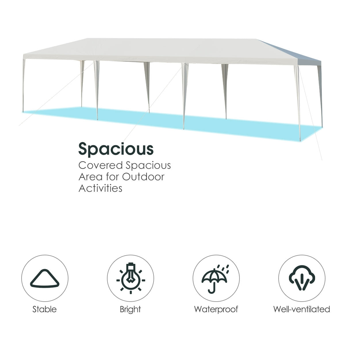 10 x 30 Feet Gazebo Canopy Tent with Connection Stakes and Wind Ropes, White Canopies at Gallery Canada