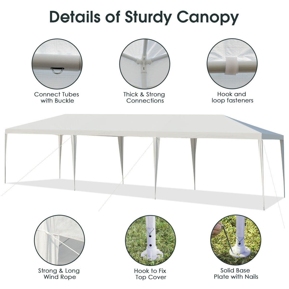10 x 30 Feet Gazebo Canopy Tent with Connection Stakes and Wind Ropes, White Canopies at Gallery Canada