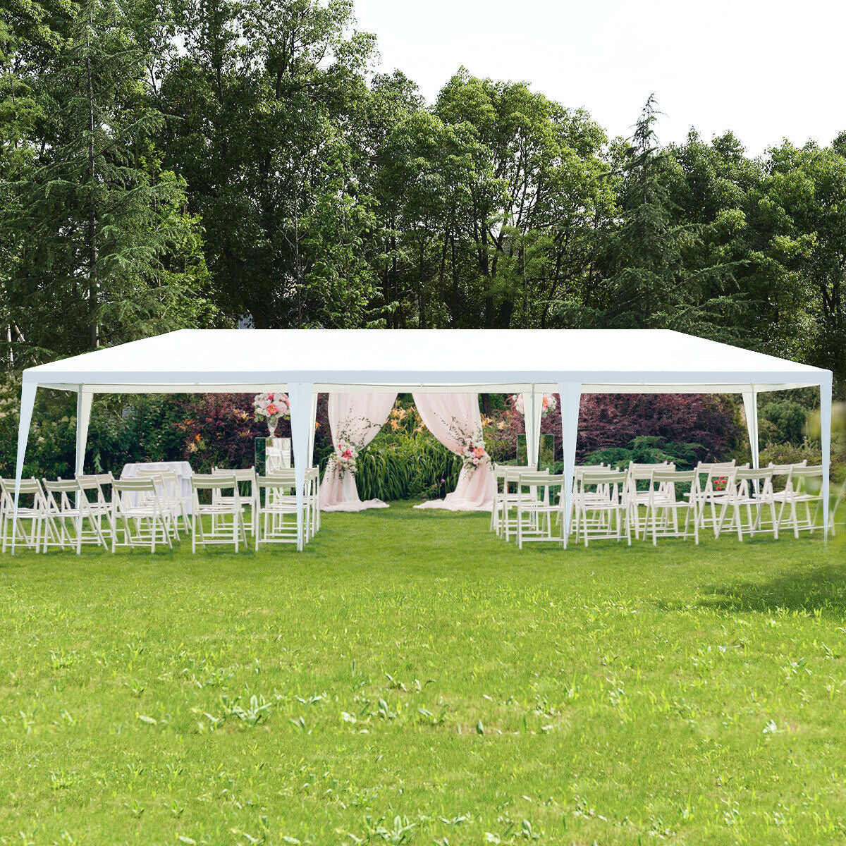 10 x 30 Feet Gazebo Canopy Tent with Connection Stakes and Wind Ropes, White Canopies at Gallery Canada