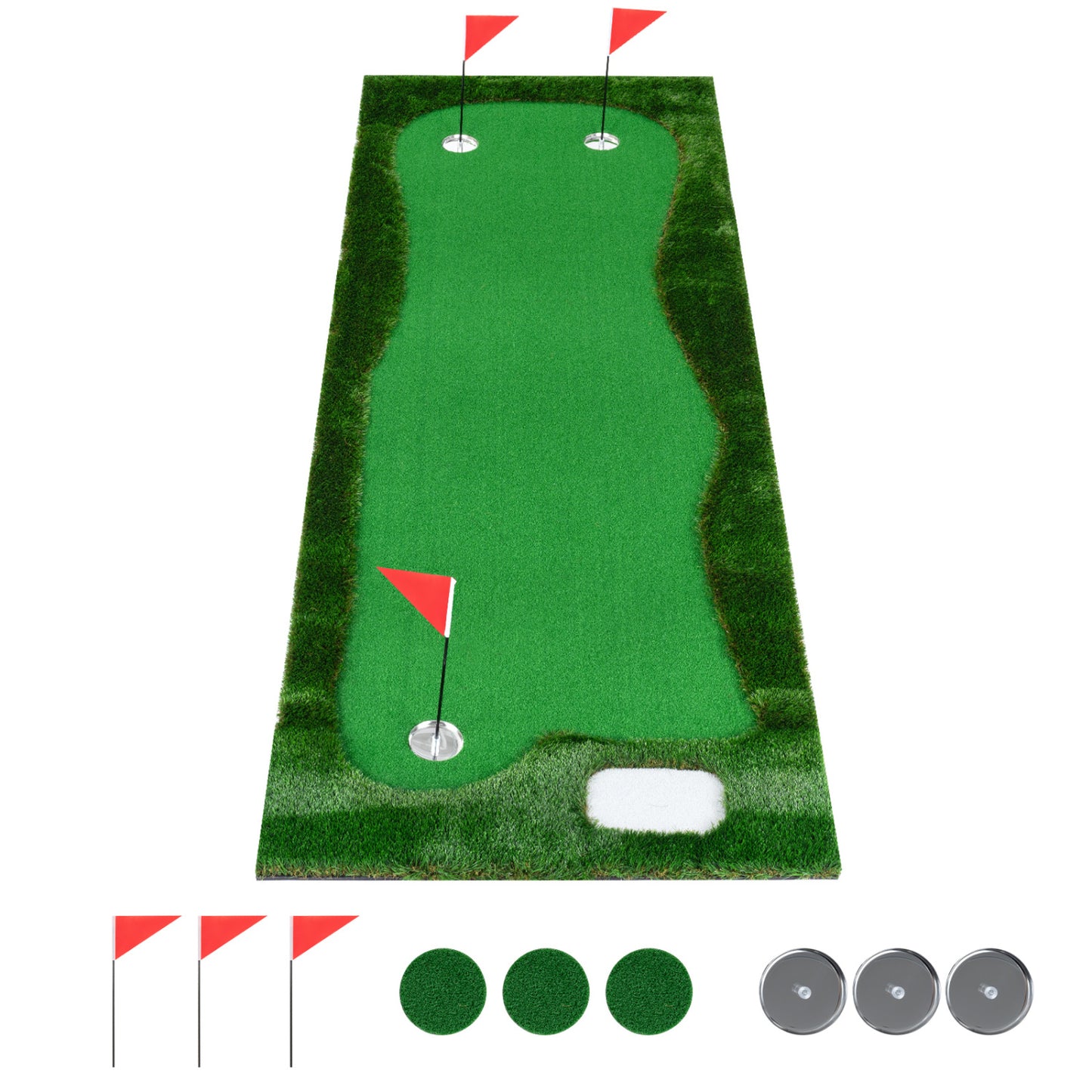 Golf Putting Green, 3 Hole Cups & Flags