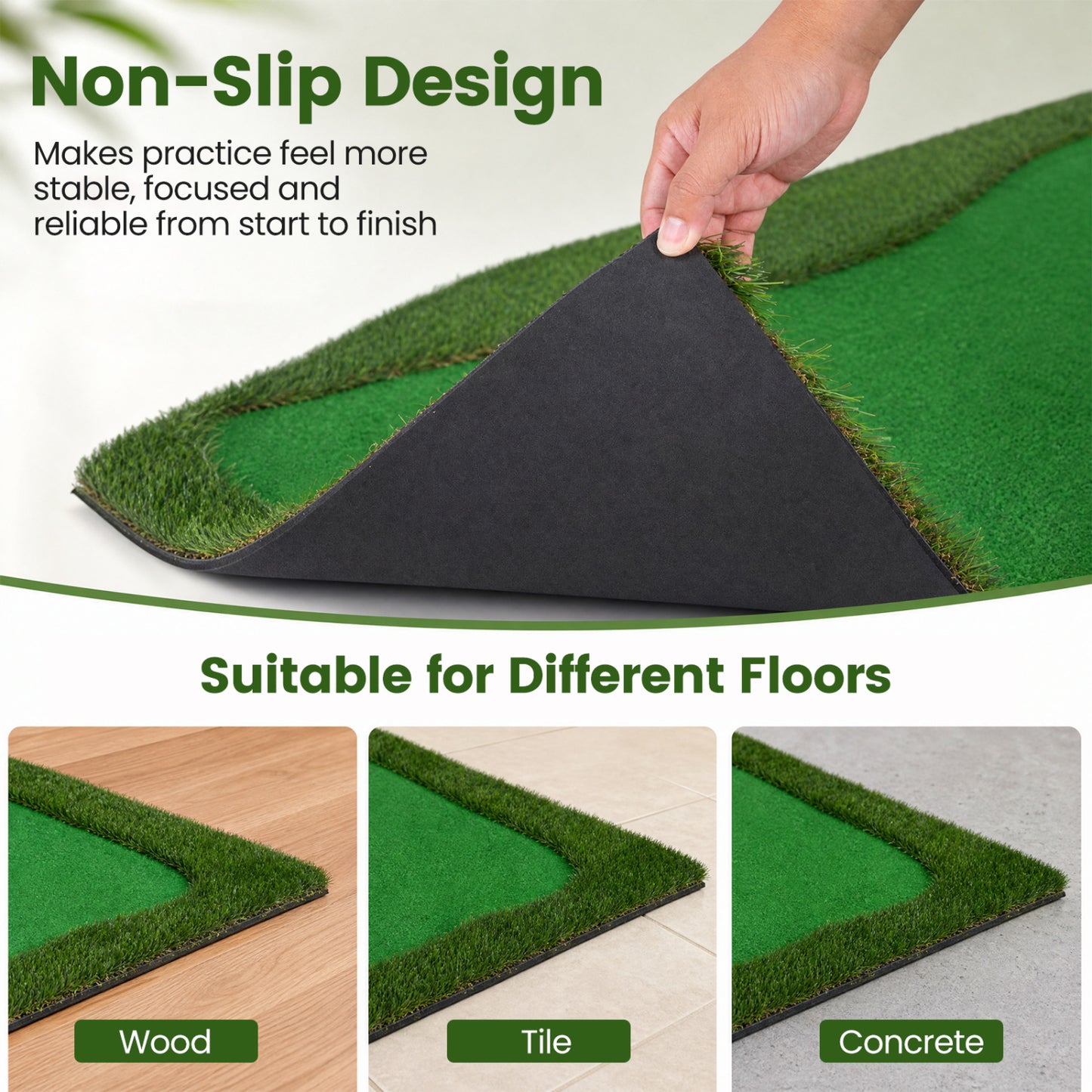 Golf Putting Green, 3 Hole Cups & Flags