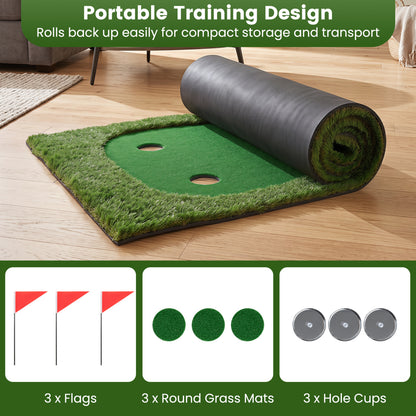 Golf Putting Green, 3 Hole Cups & Flags