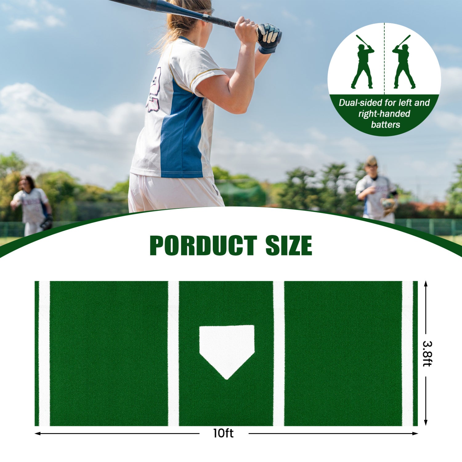 10 x 3.8 ft Baseball Softball Hitting Mat, Home Plate, Green Golf at Gallery Canada