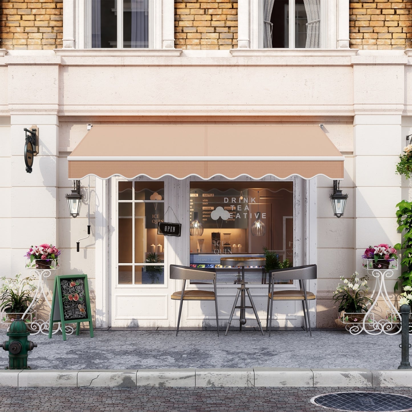 10 x 8.2 Feet Retractable Awning, Manual Crank Handle, Beige Canopies at Gallery Canada