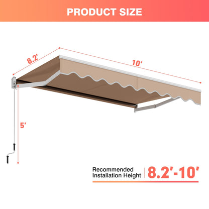 10 x 8.2 Feet Retractable Awning, Manual Crank Handle, Beige Canopies at Gallery Canada