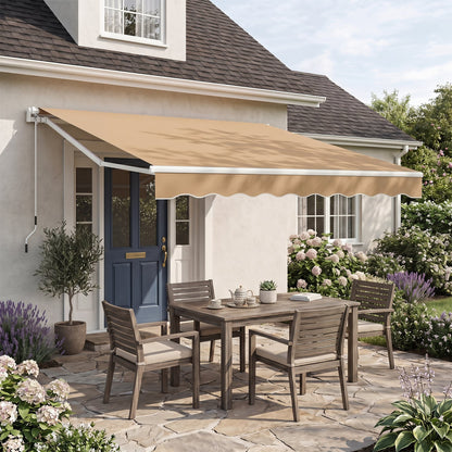 10 x 8.2 Feet Retractable Awning, Manual Crank Handle, Brown Canopies at Gallery Canada