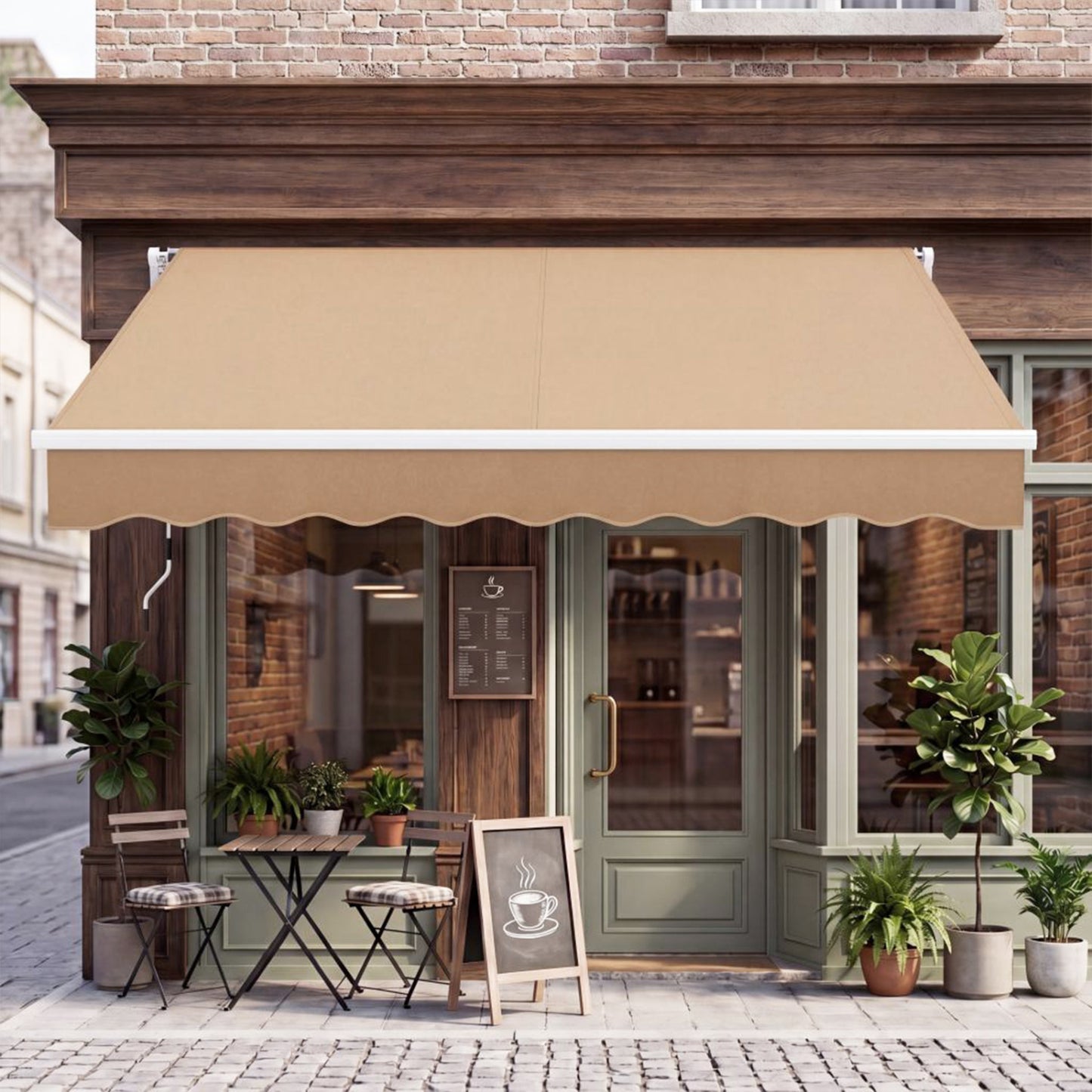 10 x 8.2 Feet Retractable Awning, Manual Crank Handle, Brown Canopies at Gallery Canada