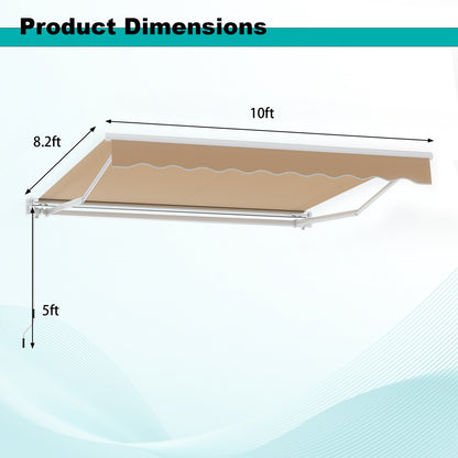10 x 8.2 Feet Retractable Awning, Manual Crank Handle, Brown Canopies at Gallery Canada