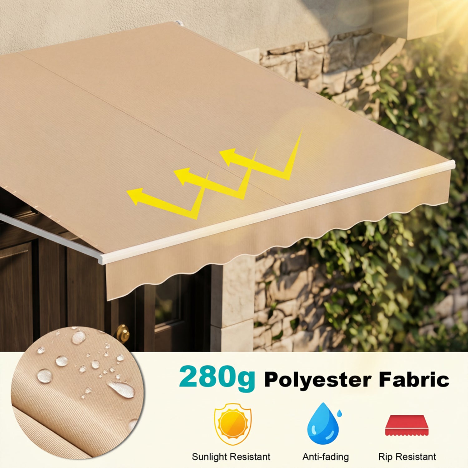 10 x 8.2 Feet Retractable Awning, Manual Crank Handle, Brown Canopies at Gallery Canada