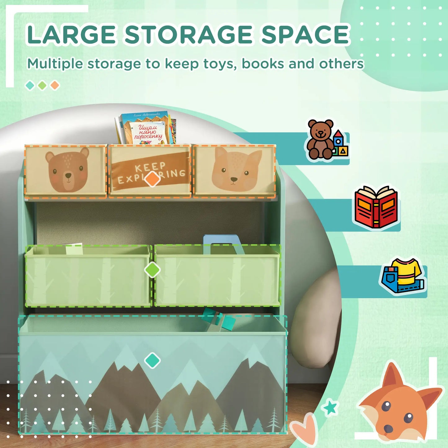 Toy Organizer With 6 Storage Bins, 25" x 12" x 26", Green Baby & Kids Storage at Gallery Canada