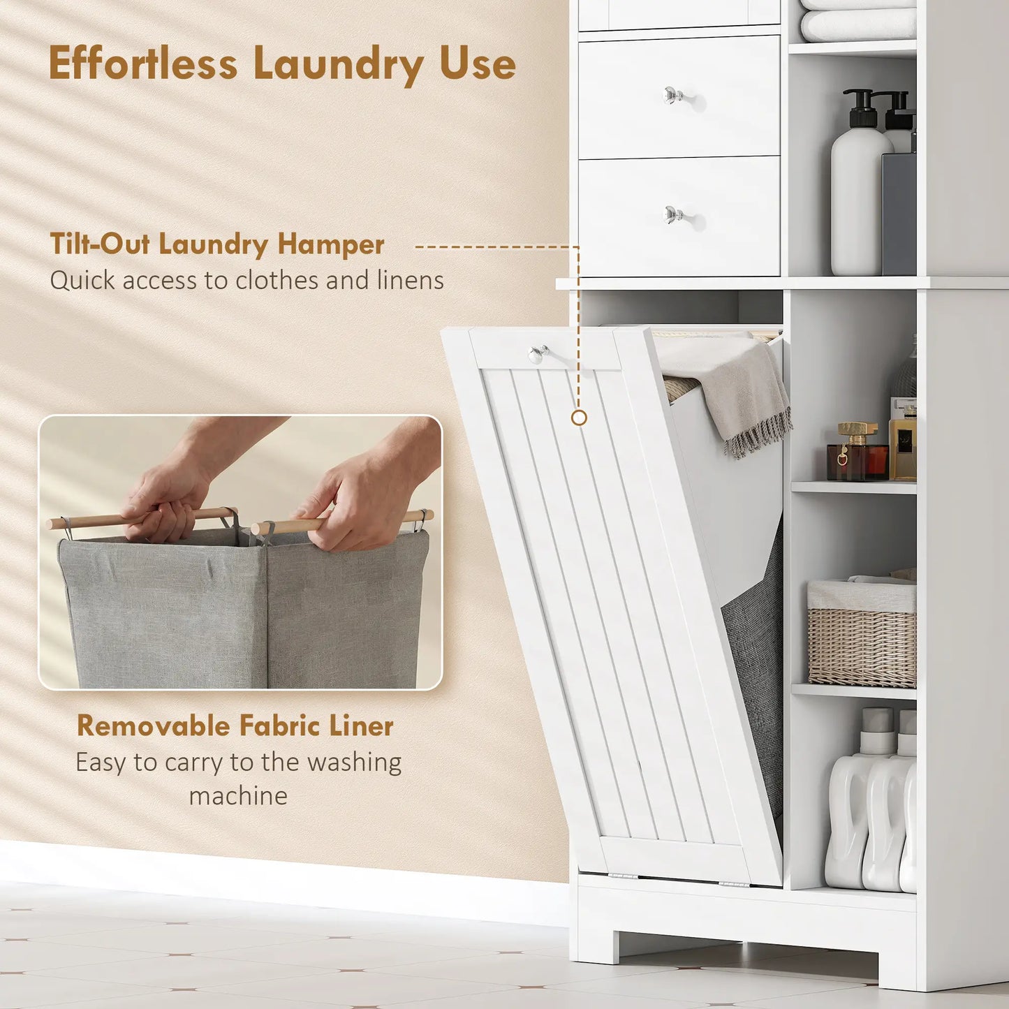 67" Tall Bathroom Storage Cabinet, Slim, White Freestanding Bathroom Cabinets at Gallery Canada