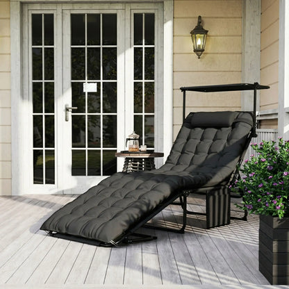 Folding Lounge Chair With Adjustable Canopy, 4-Position Tanning Chair, Dark Grey Lounger Chairs at Gallery Canada