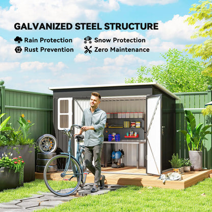 8.5' x 6' Galvanised Steel Outdoor Storage Shed, Lockable Doors, Dark Grey Sheds at Gallery Canada