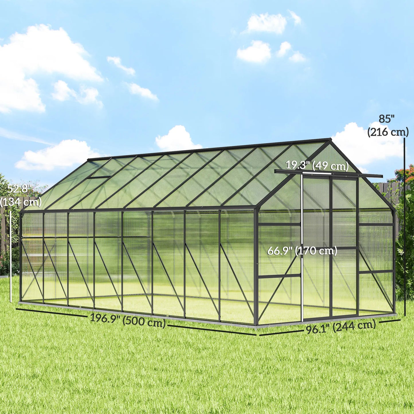 Aluminum Greenhouse Kit, Polycarbonate Walk-In, 16' x 8', Dark Grey Walk In Greenhouses at Gallery Canada
