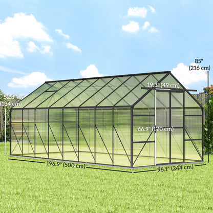 Aluminum Greenhouse Kit, Polycarbonate Walk-In, 16' x 8', Dark Grey Walk In Greenhouses at Gallery Canada
