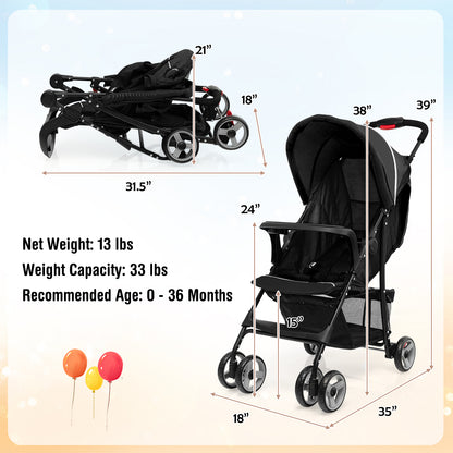 Toddler Travel Stroller for Airplane with Canopy and Adjustable Backrest, Black Baby Strollers at Gallery Canada