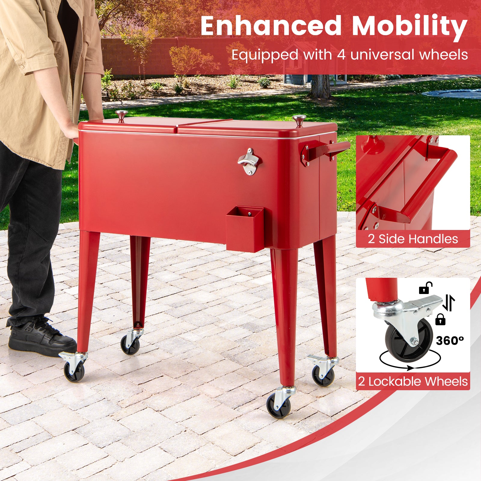 Red Portable Outdoor Patio Cooler Cart, Red Patio Bar Furniture at Gallery Canada