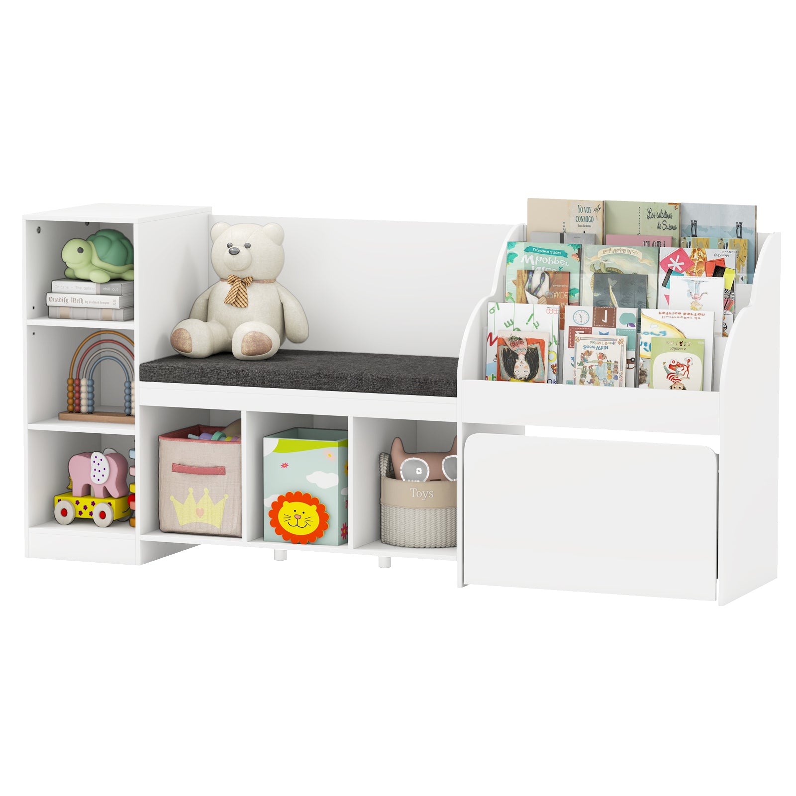 Kids Bookcase with Reading Nook 4-in-1 Standing Toy Organizer, White Kids Storage at Gallery Canada