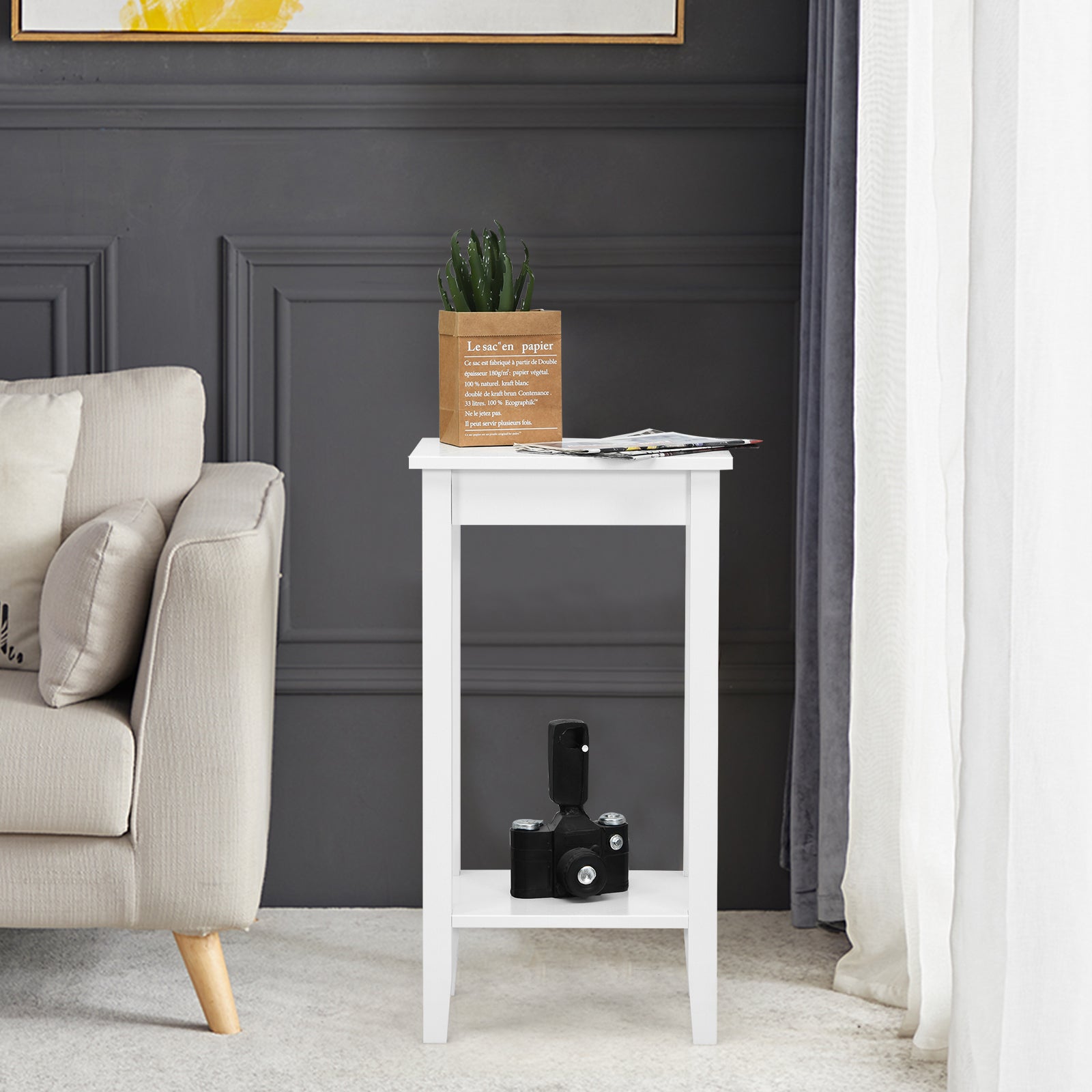 Set of 2 Versatile 2-Tier End Table with Storage Shelf, White End & Side Tables at Gallery Canada