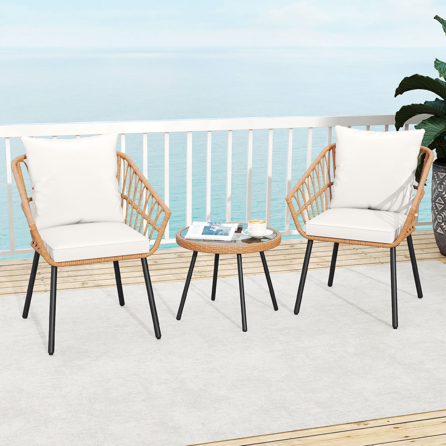3 Piece Patio Bistro Set, Heavy Duty Metal Frame, Beige Patio Conversation Sets at Gallery Canada