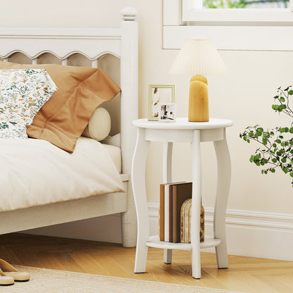 15 Inch 2-Tier Round End Table with Storage Shelf, White End & Side Tables at Gallery Canada