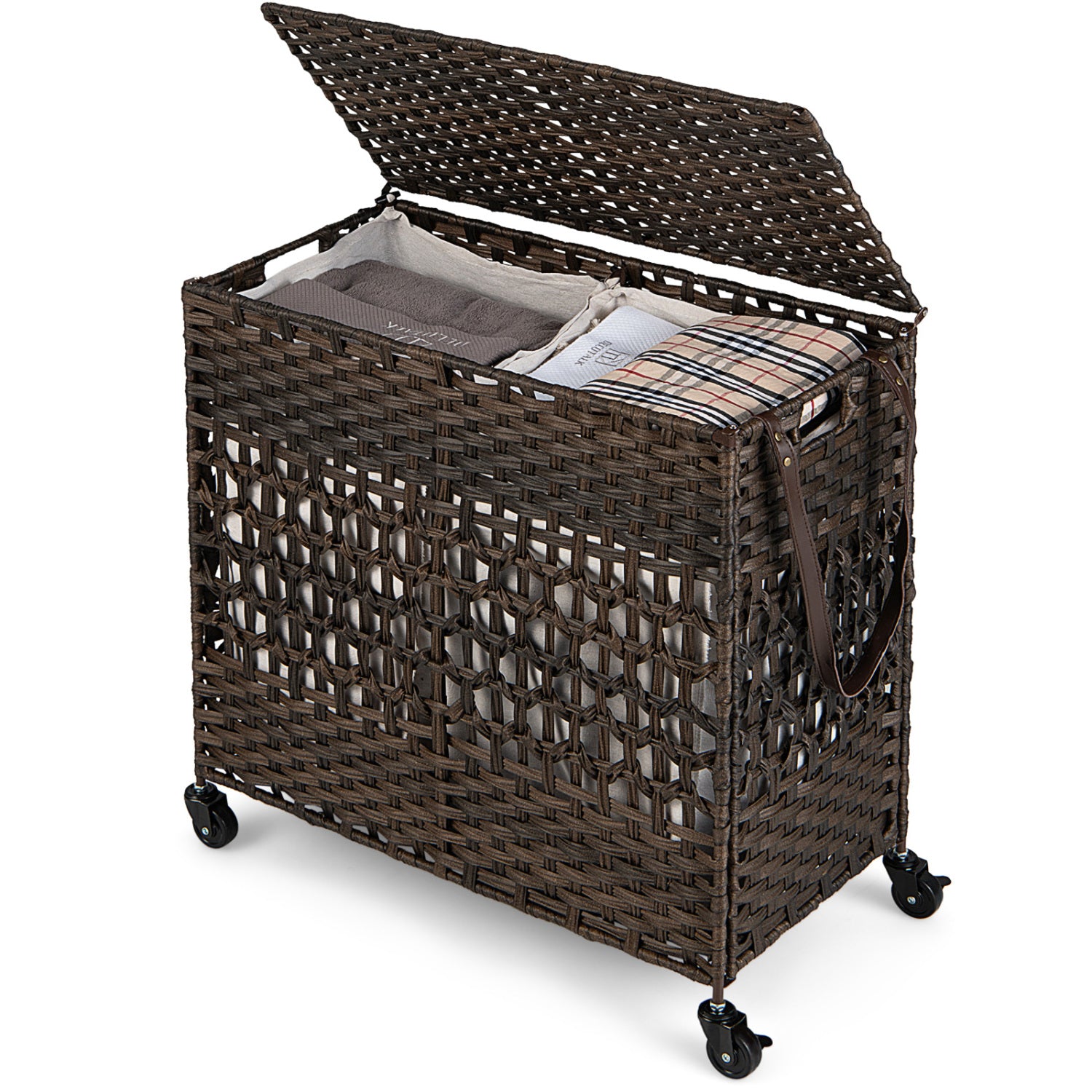 110L 2-Section Laundry Hamper, Removable Washable Liner Bags, Brown Laundry Baskets at Gallery Canada