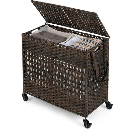 110L 2-Section Laundry Hamper, Removable Washable Liner Bags, Brown Laundry Baskets at Gallery Canada