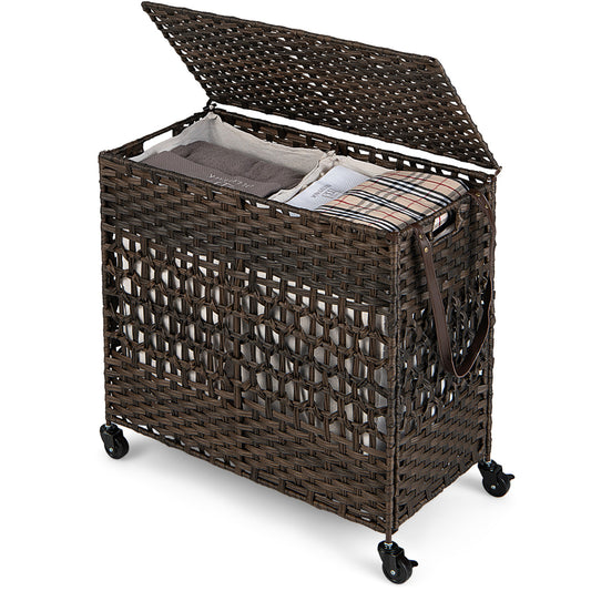 110L 2-Section Laundry Hamper, Removable Washable Liner Bags, Brown Laundry Baskets Brown at Gallery Canada