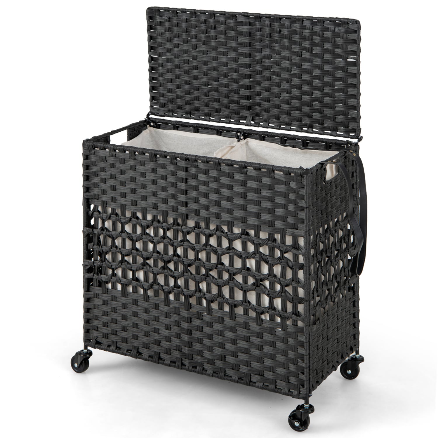 110L 2-Section Laundry Hamper, Removable Washable Liner Bags, Black Laundry Baskets Black at Gallery Canada