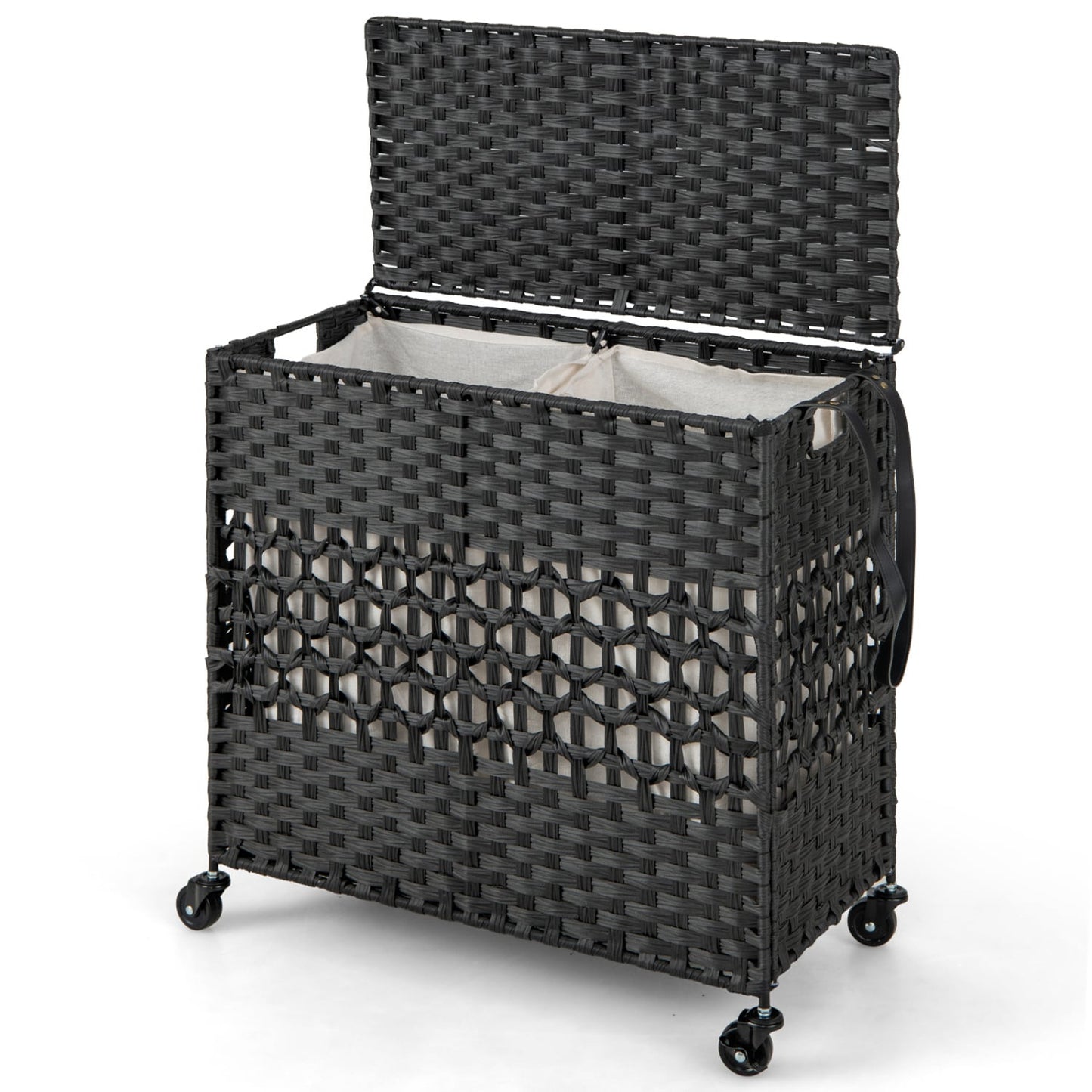 110L 2-Section Laundry Hamper, Removable Washable Liner Bags, Black Laundry Baskets Black at Gallery Canada