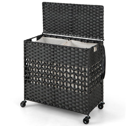 110L 2-Section Laundry Hamper, Removable Washable Liner Bags, Black Laundry Baskets Black at Gallery Canada