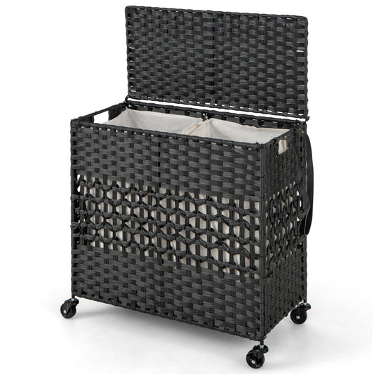 110L 2-Section Laundry Hamper, Removable Washable Liner Bags, Black Laundry Baskets Black at Gallery Canada