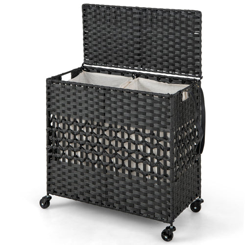 110L 2-Section Laundry Hamper, Removable Washable Liner Bags, Black