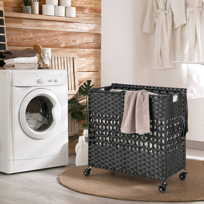 110L 2-Section Laundry Hamper, Removable Washable Liner Bags, Black Laundry Baskets at Gallery Canada
