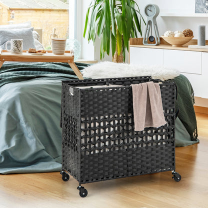 110L 2-Section Laundry Hamper, Removable Washable Liner Bags, Black Laundry Baskets at Gallery Canada
