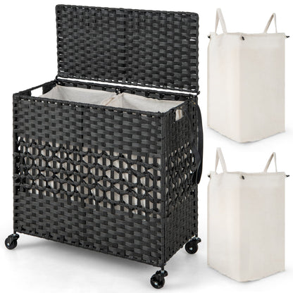 110L 2-Section Laundry Hamper, Removable Washable Liner Bags, Black Laundry Baskets at Gallery Canada