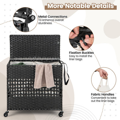 110L 2-Section Laundry Hamper, Removable Washable Liner Bags, Black Laundry Baskets at Gallery Canada